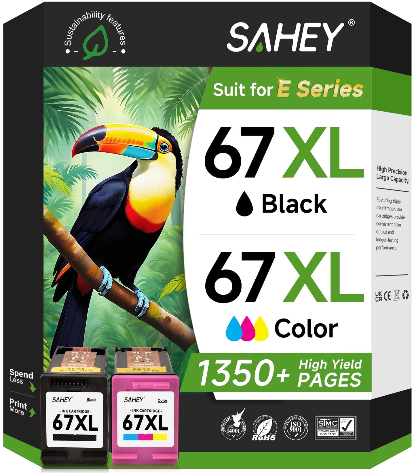 67XL Ink Cartridges Compatible for HP 67 Ink Cartridge for Ink 67 for DeskJet 2700 2700e 2752 2752e 2755 2755e Envy 6000 6055 6055e Printer (Black, Tri-color)
