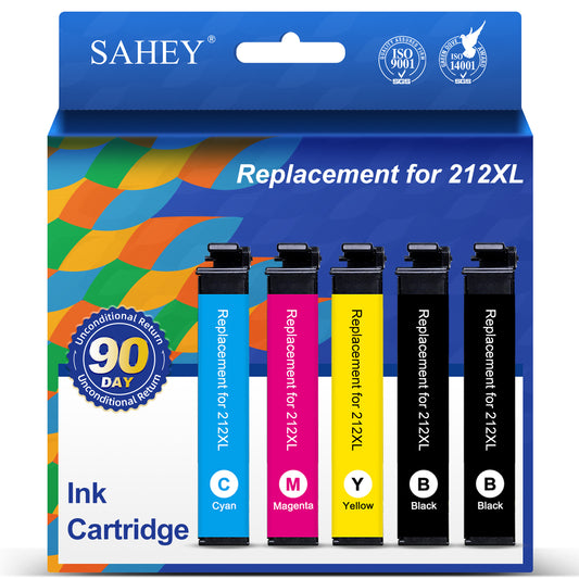 212XL Ink Cartridge Combo Pack Compatible for Epson Ink 212 T212XL Replacement for Epson Printer XP-4100 XP-4105 Ink Cartridges WF-2850 WF-2830(Black, Cyan, Magenta, Yellow，5 Pack )