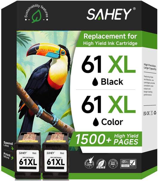61XL Black Ink Cartridges Compatible for HP 61 Ink Cartridge Printer Ink for Envy 4500 Deskjet 1000 1056 1510 1512 1010 1055 OfficeJet 4630 (2 Black)