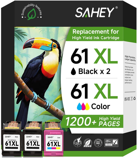 61XL Ink Cartridges Compatible for HP 61 Ink for Envy 4500 5530 4502 Deskjet 1000 2540 Officejet 4635 4630 Printer(2Black, 1 Tri-Color, 3pack)