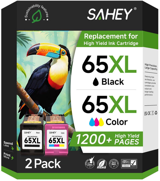 65XL Ink Cartridges Compatible for HP 65 ink cartridge Black and Tri-Color Printer Ink for DeskJet 3772 3752 3755 Envy 5055 5010 5000 ( 2 Pack)