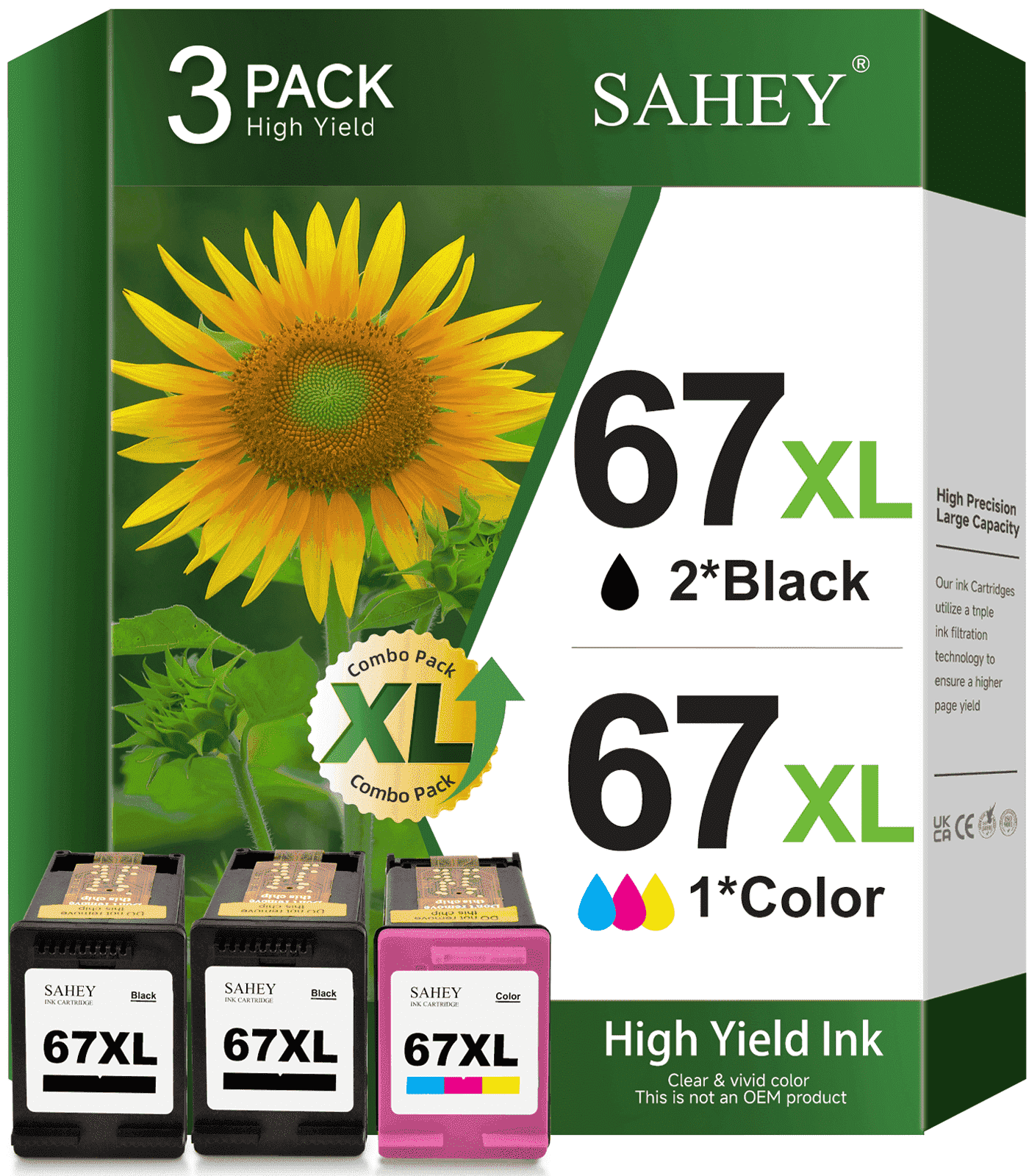 67XL Ink Cartridge Compatible for HP 67 Ink Cartridge for DeskJet 2700 2700e 2752 2752e 2755 2755e Envy 6000 6055 6055e Printer, 3Pack (2 Black and 1 Tri-Color)
