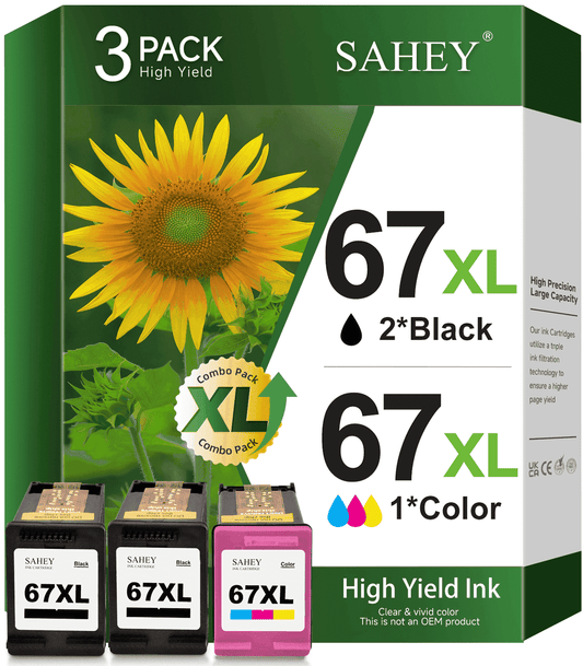 67XL Ink Cartridge Compatible for HP 67 Ink Cartridge for DeskJet 2700 2700e 2752 2752e 2755 2755e Envy 6000 6055 6055e Printer, 3Pack (2 Black and 1 Tri-Color)