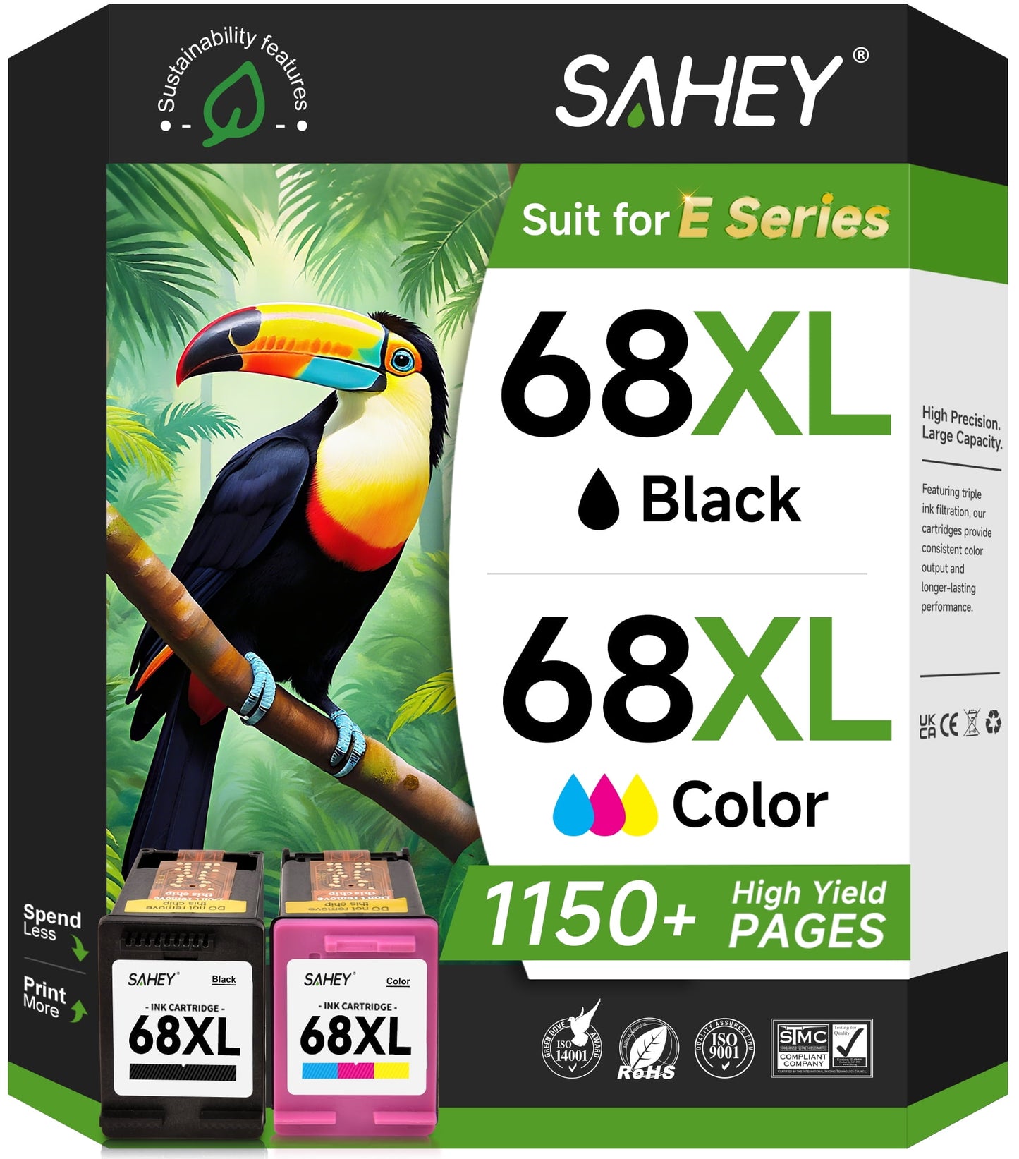 68XL Ink Cartridges High Yield for HP 68 68e, Black and Tri-Color Combo Pack  Compatible with HP Envy 6152e 6155e 6552e 6555e 6558e Printers