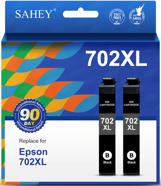 702XL Ink Cartridges Replacement for Epson Ink 702 for Workforce Pro WF-3730 WF-3720 WF-3733 Printer (2 Black)