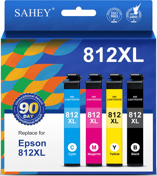 812XL Ink Cartridges Compatible for Epson 812 Ink Replacement for Epson Workforce Pro WF-7820 WF-7840 EC-C7000 Printer (Black Cyan Magenta Yellow, 4 Pack)