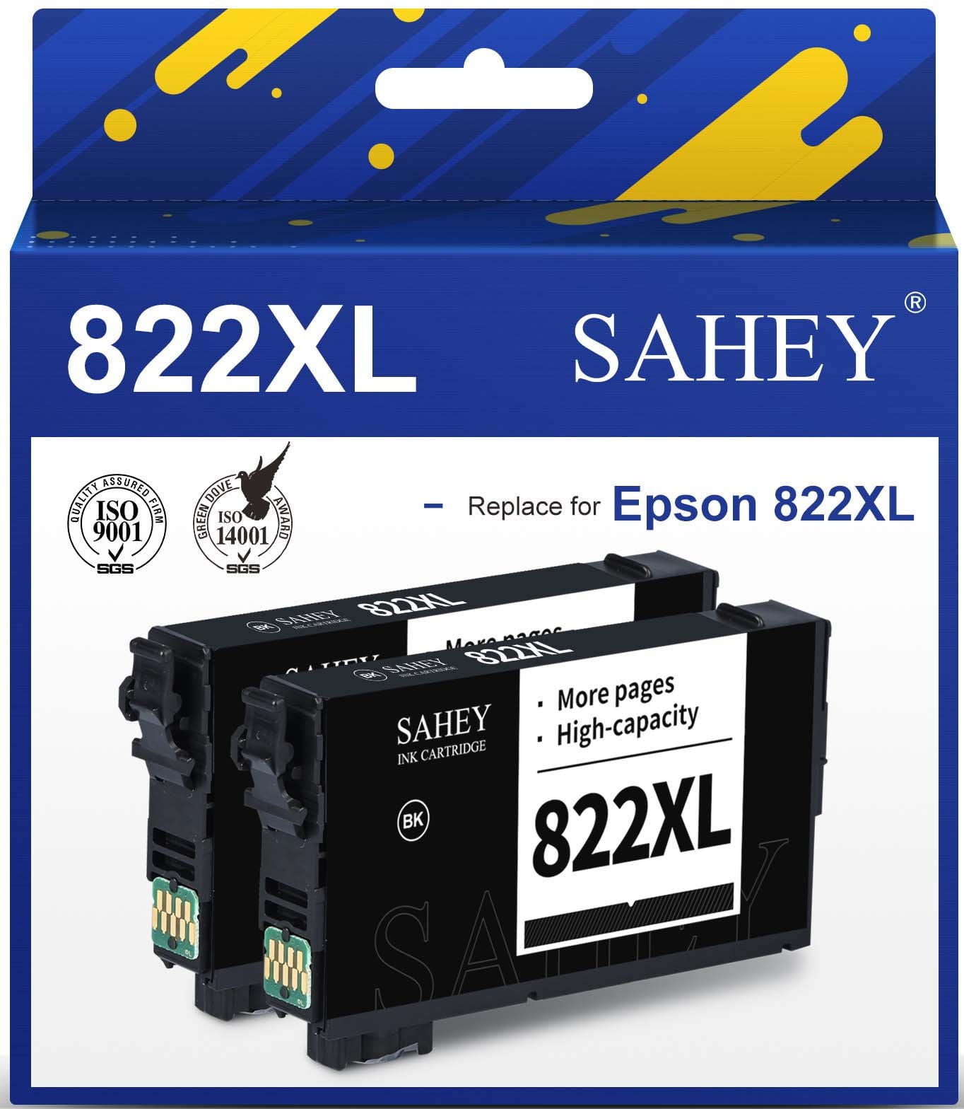 822XL Ink Cartridge for Epson 822 822 XL Ink for Epson Workforce Pro WF-4833 WF-4834 WF-3820 WF-3823 WF-4820 WF-4830  Printers (2-Black)
